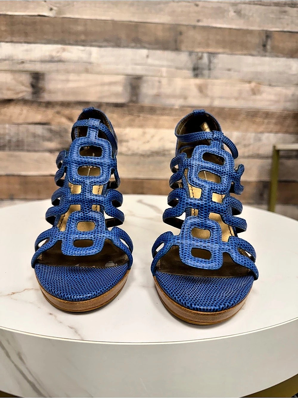 Paolo Blue Strappy Platform Heels 6